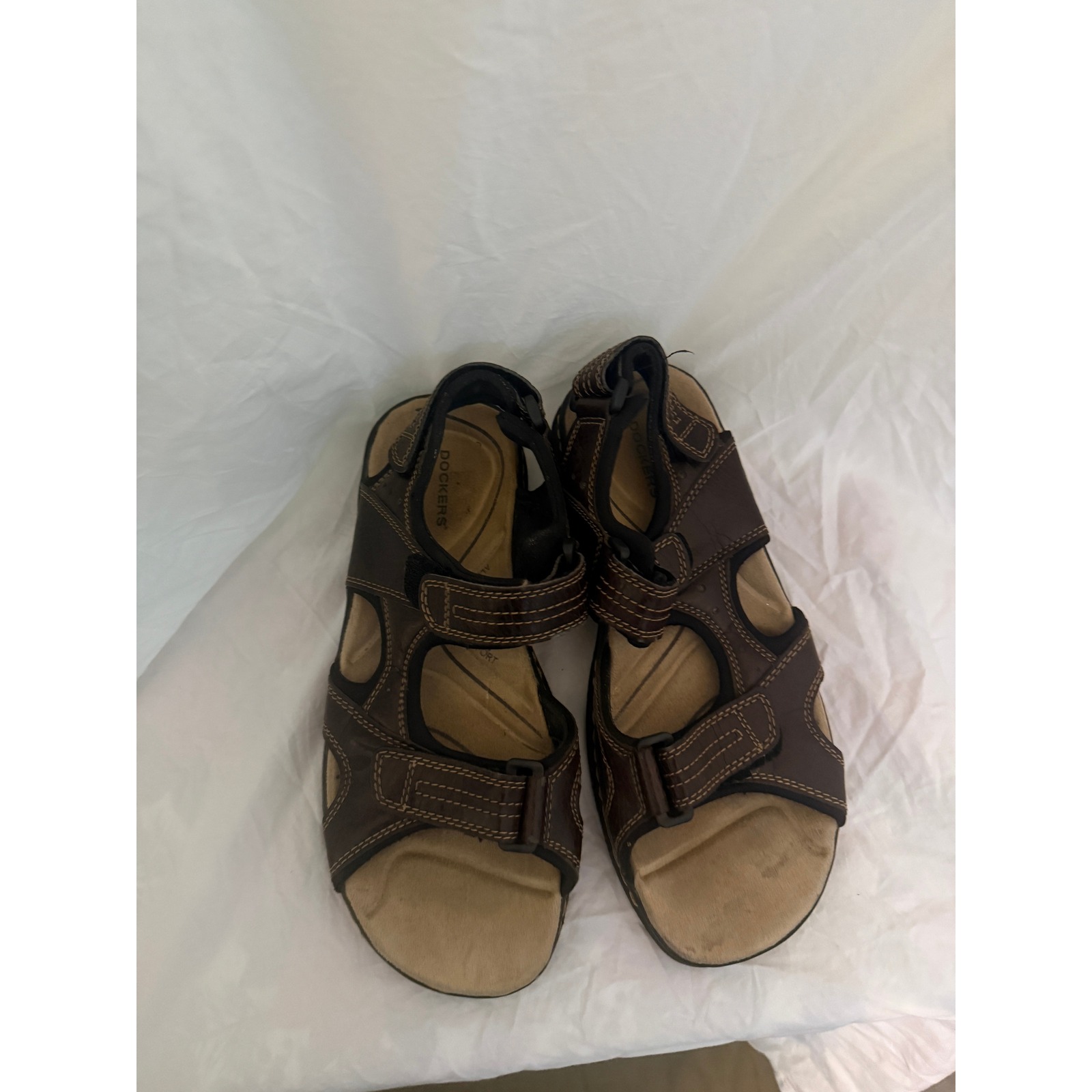 Dockers Mens All Motion Comfort Sandals Brown 3-Strap Fisherman Size 9m